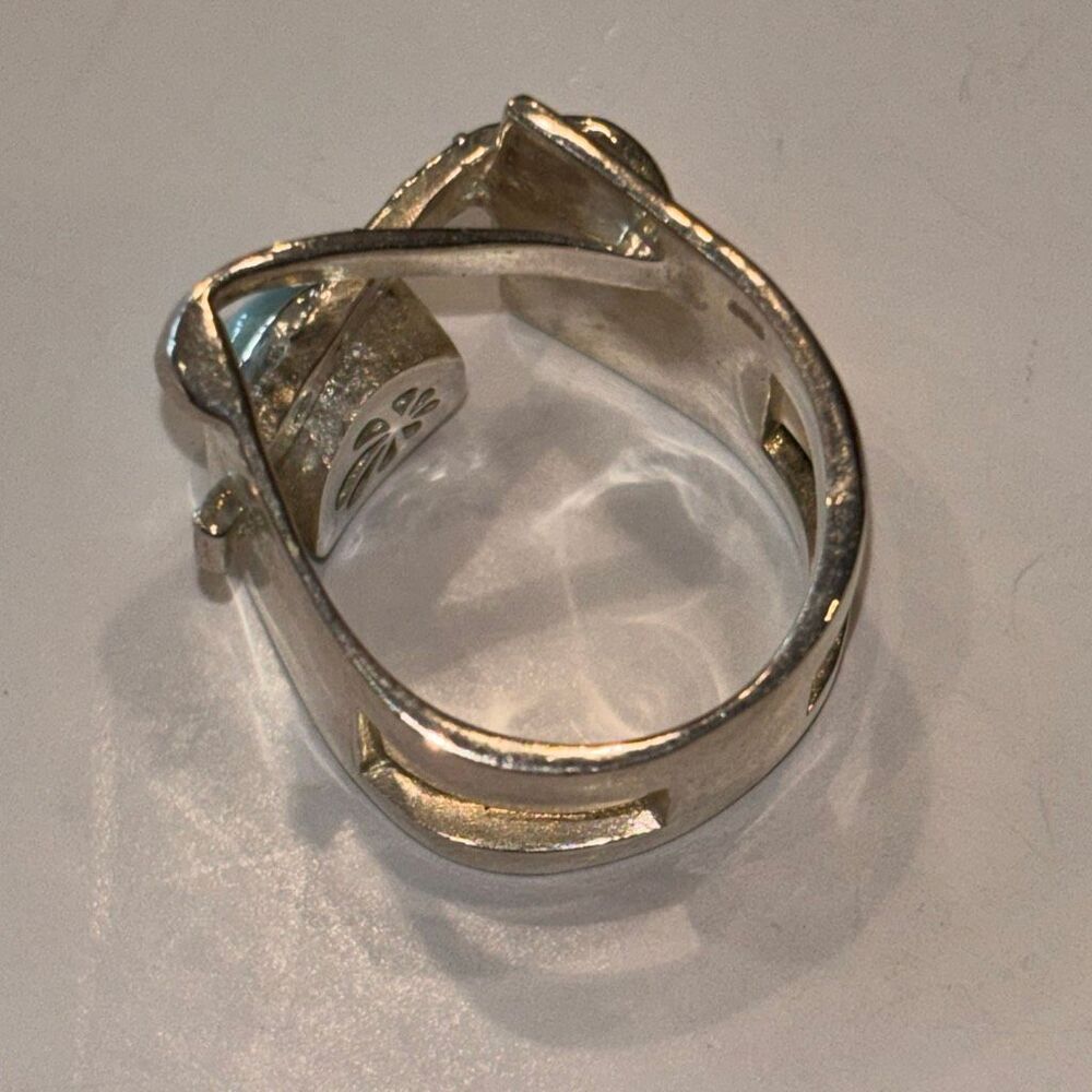 Marahlago Larimar Dante Sterling silver white topaz sculpture ring Sz 8 - Picture 7 of 12